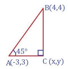 Given the vertices of a triangle are A (-3,3), B (4,4), and C (x,y), line AC is perpendicular-example-1