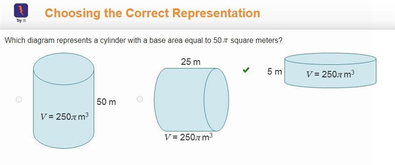 Which diagram represents a cylinder with a base area equal to 50 square meters? 25 m-example-1