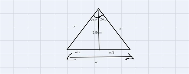 Find the width, w, of the V-slot shownA= 49°Z= 3.9 cm-example-1