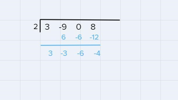 Use synthetic division to find the quotient and remainder when 3x³9x² + 8 is divided-example-1