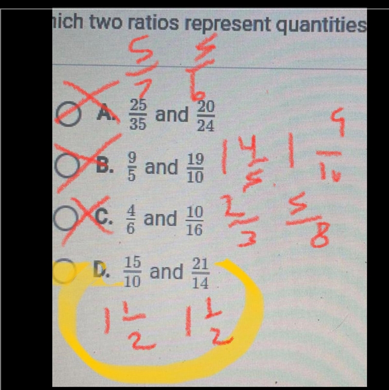 Which two ratios represent quantities that are proportional-example-1