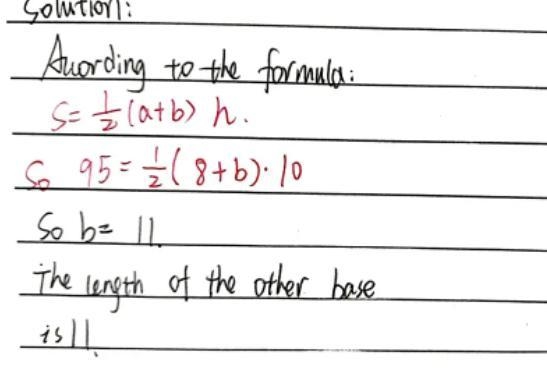 The area of a trapezoid is 95 square inches and its height is 10 inches. The length-example-1