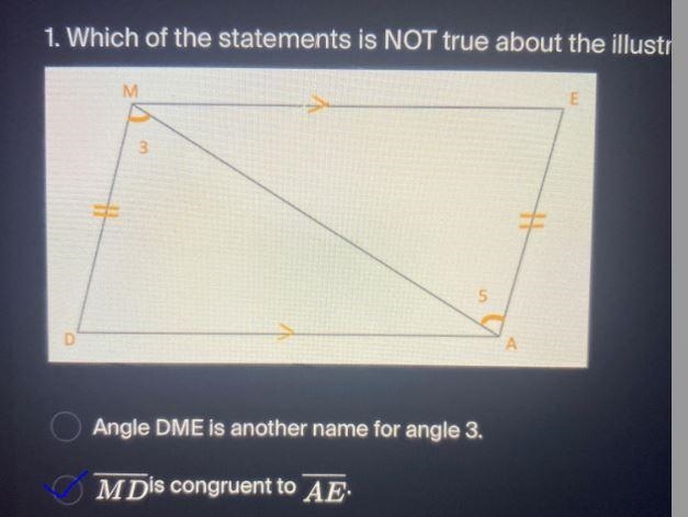 1. Which of the statements is NOT true about the illustration?Angle DME is another-example-1