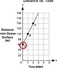 The graph shows the depth, y, in meters, of a shark from the surface of an ocean for-example-2