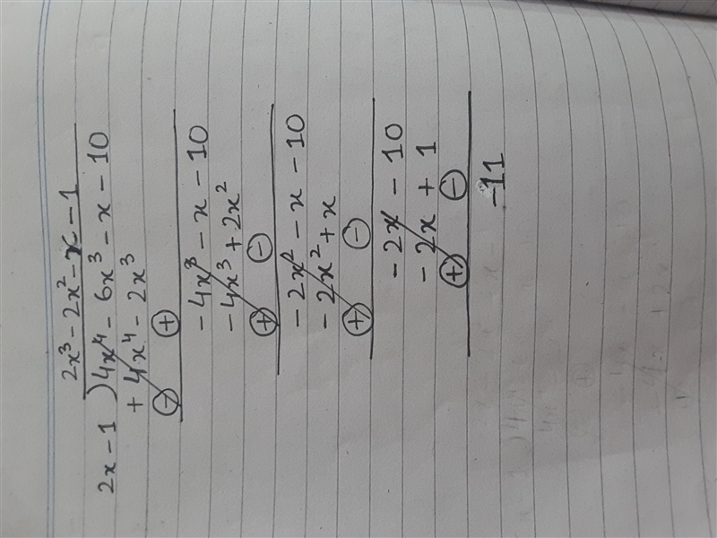 Divide (4x⁴-6x³-x-10)÷(2x-1)​-example-1