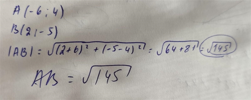 What is the length of the line segment with endpoints (-6.4) and (2,-5)-example-1