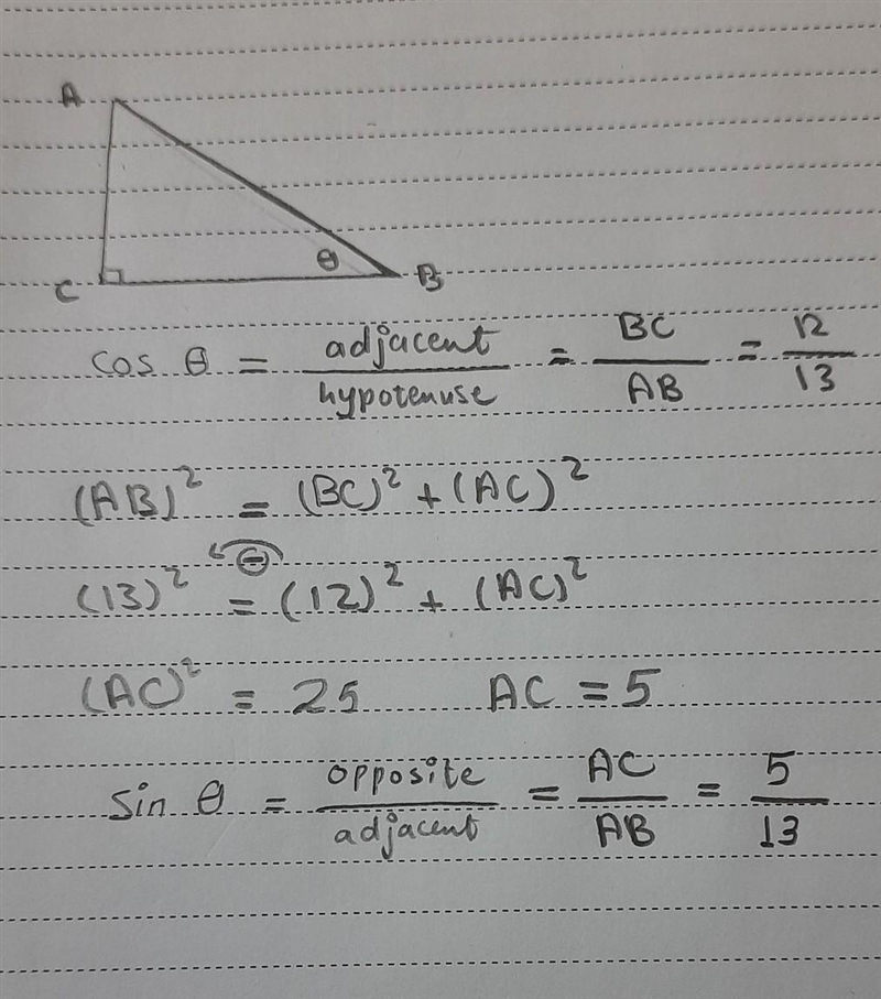 Cos0= 12/13. Find sin 0-example-1