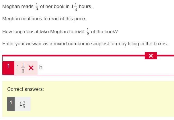 Meghan reads 13 of her book in 114 hours. Meghan continues to read at this pace. How-example-1