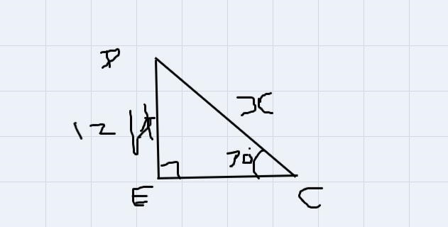 In ACDE, the measure of angle E=90°, the measure of angle C=70°, and DE = 12 feet-example-1