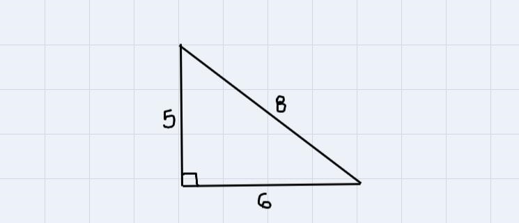 A triangle has side lengths of 5,6 and 8. Is it a right triangle?Explain why or why-example-1