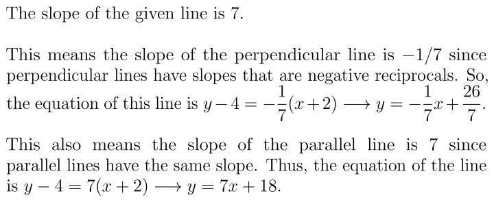 Consider the line y=7x-1. Find the equation of the line that is perpendicular to this-example-1