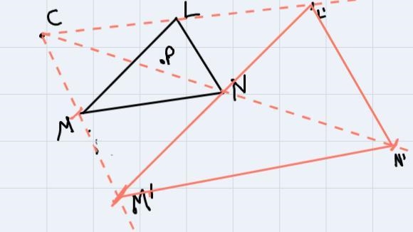 Use a compass and straightedge to construct a dilation of LMN with the given center-example-2