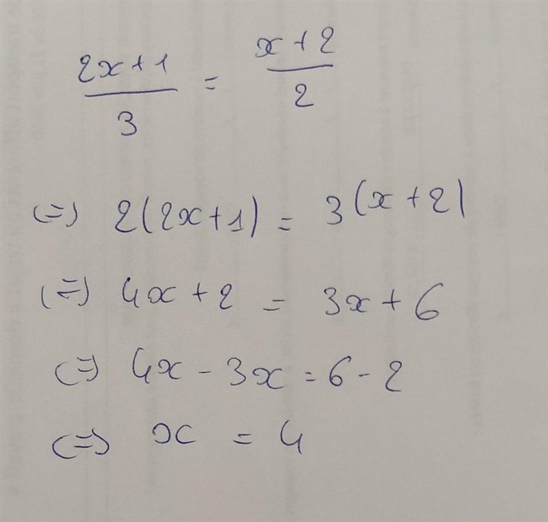 Solve for x using cross multiplication. 2x=4 = 2x – 4 3 x + 1 2 x = [?] Enter-example-1