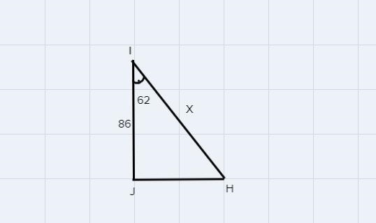 In ΔHIJ, the measure of ∠J=90°, the measure of ∠I=62°, and IJ = 86 feet. Find the-example-1