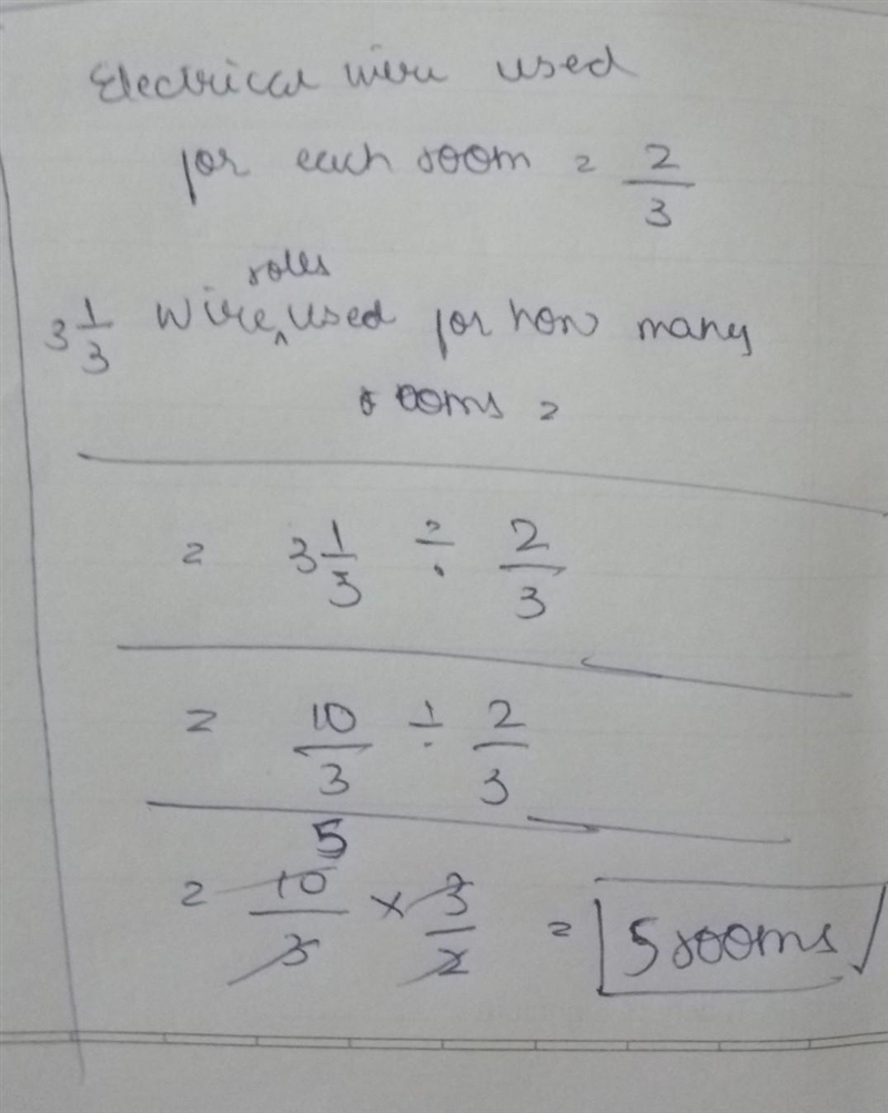 An electrician needs 2/3 of a roll of electrical wire to wire each room in a house-example-1