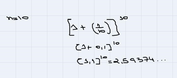 Complete the following table.(Round to five decimal places as needed.)[1+(1/n)]^n-example-1