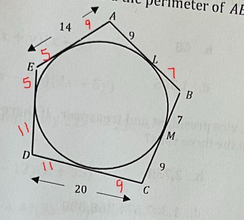 43. Given the circle below, find the perimeter of ABCDE.-example-1