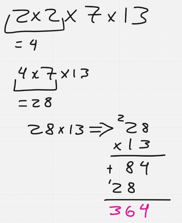 2x2x7x13 Write the number whose prime factorization is given-example-1