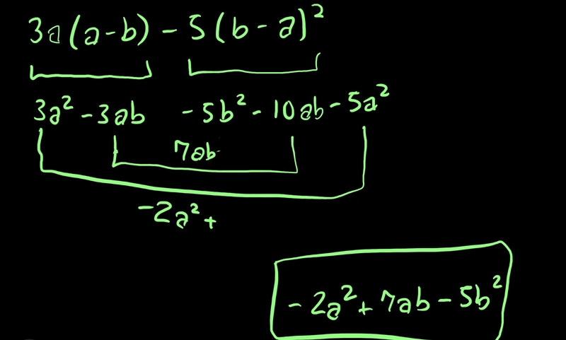 3a(a-b) - 5(b-a)^2 !!Common factor!!-example-1