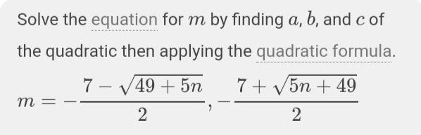 How to solve for m? n= 4/5(m+7); m-example-1