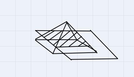 A plane intersects the right rectangular pyramid below parallel to its base. Theplane-example-1