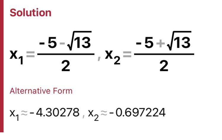 1. Solve x² +5x+3=0 Give your solutions correct to 2 decimal places.-example-1