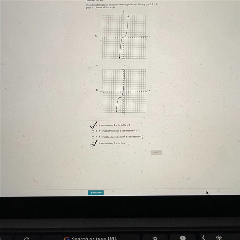 eWhich transformations, when performed together, would carry graph A ontograph B? Choose-example-1