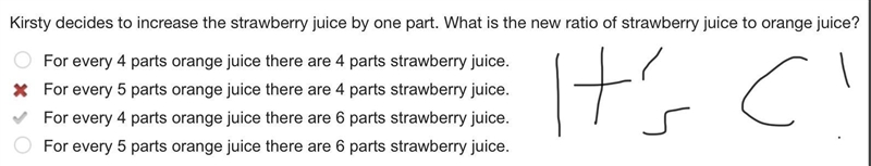 Kirsty makes orange-strawberry punch. The table shows how many parts orange juice-example-1