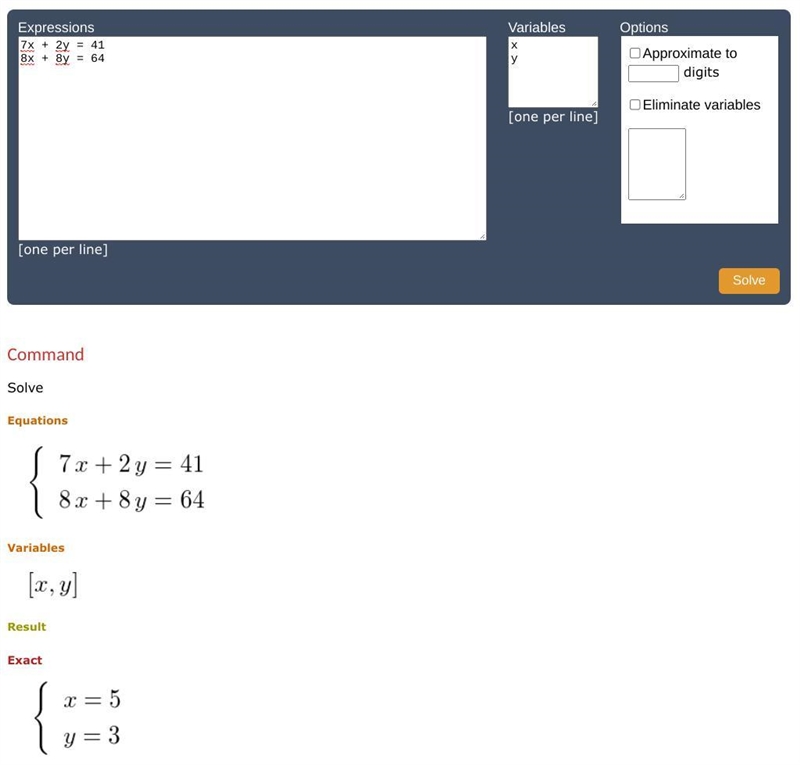 Use the matrix tool to solve the system of equations. Choose the correct ordered pair-example-1