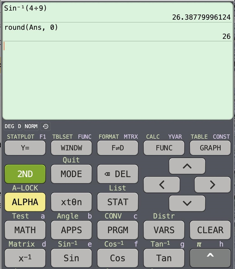 What is the measure of angle X to the nearest degree if Sin X = 4/9 Select one: O-example-1