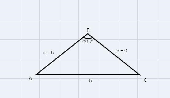 Solve the triangle.a=9 , c= 6 , B= 99.7 degrees-example-1