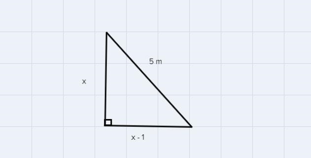 The hypotenuse of a right triangle is 5 m long. The shorter leg is 1 m shorter than-example-1