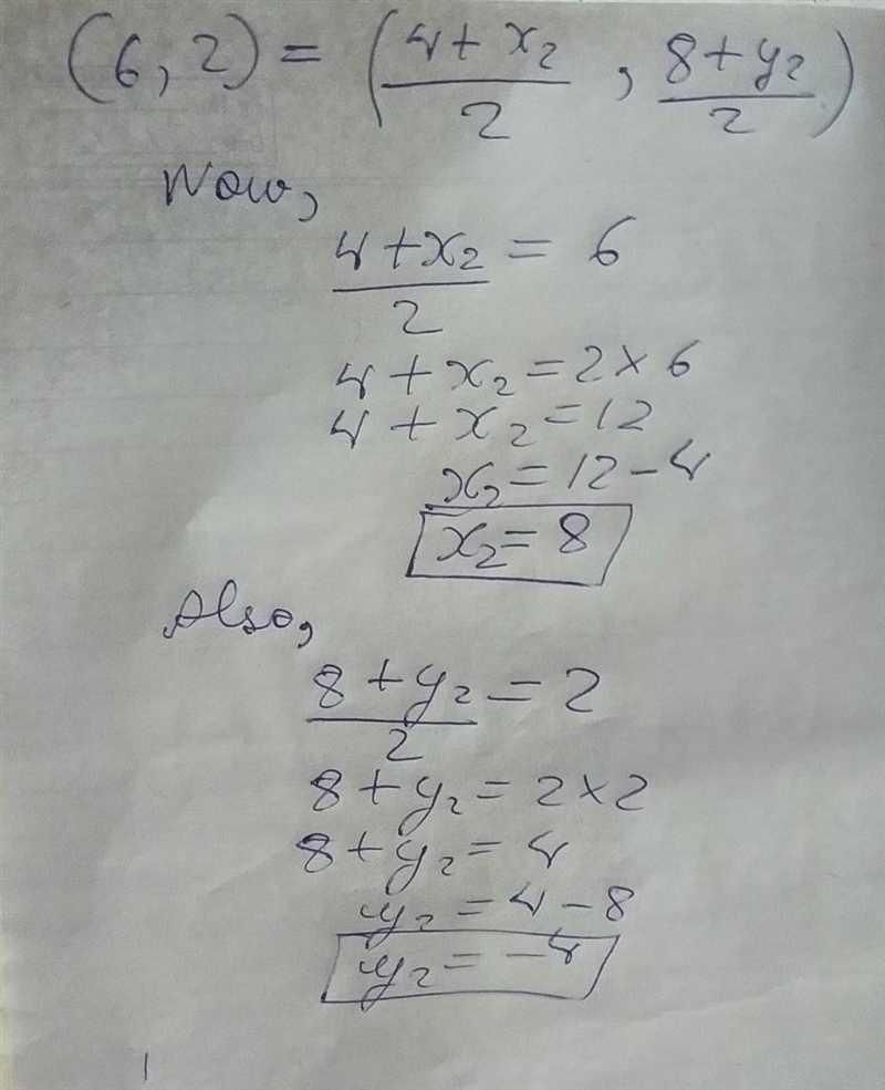 The midpoint of AB is M(6,2). If the coordinates of A are (4,8), what are the coordinates-example-1