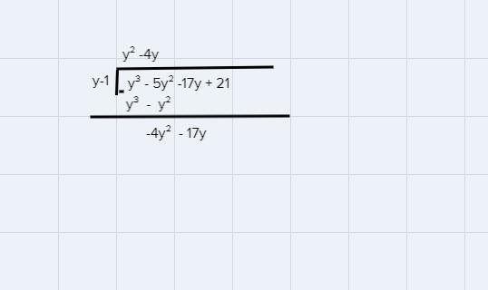 Factor completely y^3 - 5y^2-17y+21One of the factor is y-1-example-1