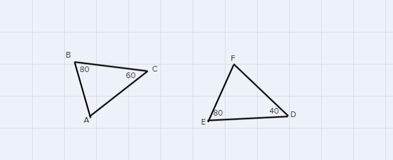 Drag and drop a phrase to make the statement true. TrianglesABC and DEF are Response-example-1