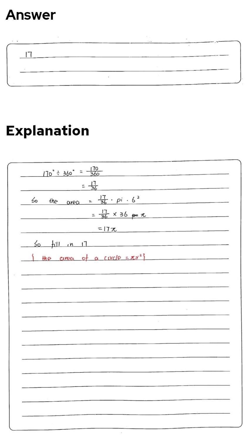 Find the area of the sector in terms of pi. 170 6 Area = [?] T-example-1