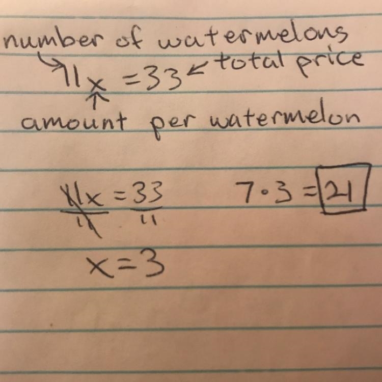 Dave has 11 watermelons that he bought for $33. He will give 7 to his sister. How-example-1