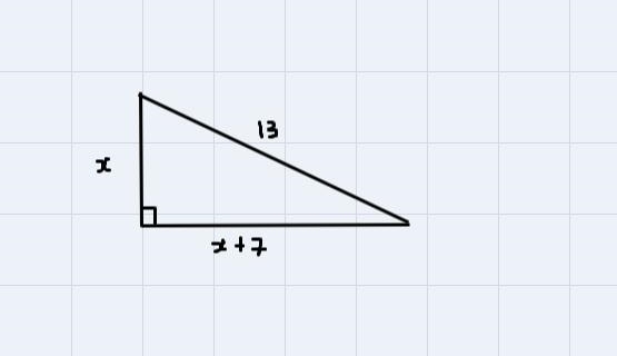 The hypotenuse of a night triangle is 13 inches long. The longer leg is 7 inches longer-example-1