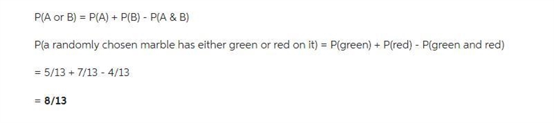 A bag of 13 marbles contains 7 marbles with red on them, 5 with blue on them, 5 with-example-1