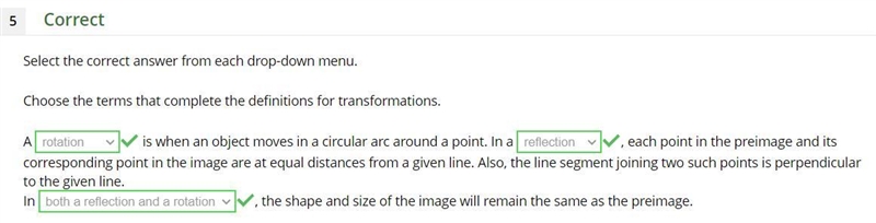 Choose the terms that complete the definitions for transformations.A is when an object-example-1