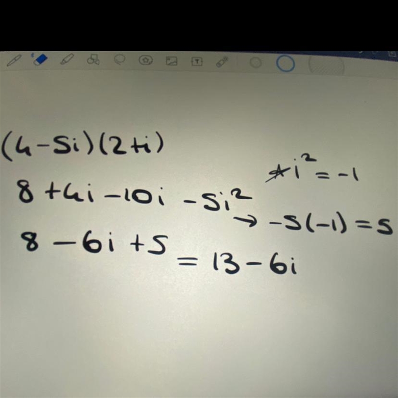 Simplify the expression below. (4−5i)(2+i)-example-1