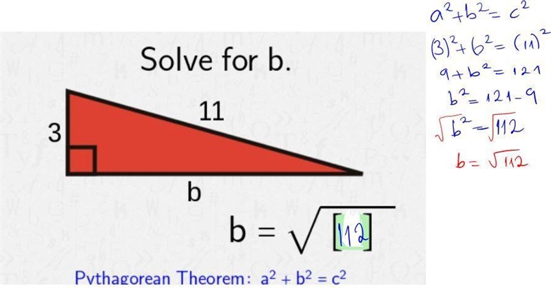 Pythagorean theorem with a unknown leg-example-1