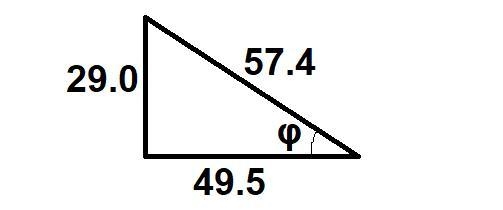 In a right triangle, the side opposite angle φ has a length of 29.0 meters, the side-example-1