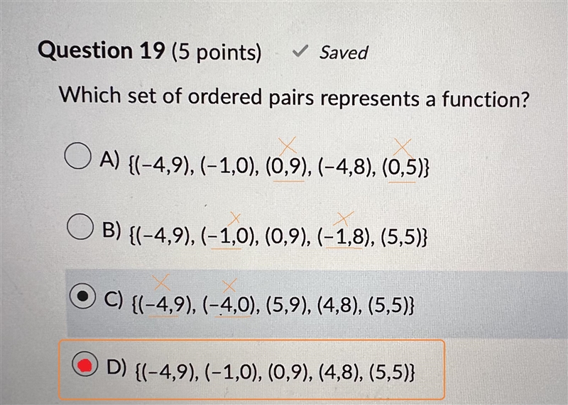 What set of ordered pairs represents a function? Also don’t mind my answer pls. I-example-1