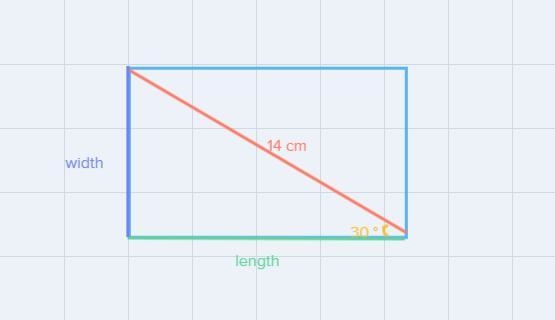 The length of the diagonal of a Rectangle is 14cm,and it forms a 30 degree angle in-example-1