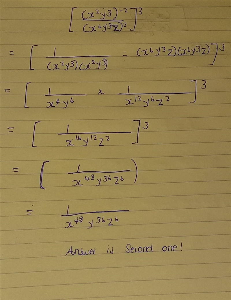 Which of the following is equal to (x²y³)* (x°y³z)° ✓ 1 48 36 (x²y³) (x°y³z)° x-12-18 ?-example-1