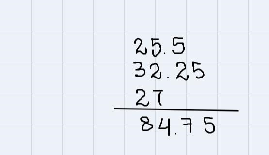 Gael harvested 3 bags of potatoes that weigh 25.5 pounds, 32.25 pounds, and 27 pounds-example-1