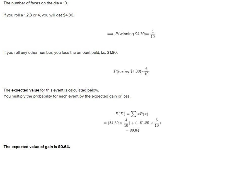 Suppose you pay $1.80 to roll a fair 10-sided die with the understanding that you-example-1