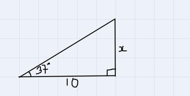 Find the value of x in the givenright triangle.х37°10x = [?]Enter your answer as a-example-1