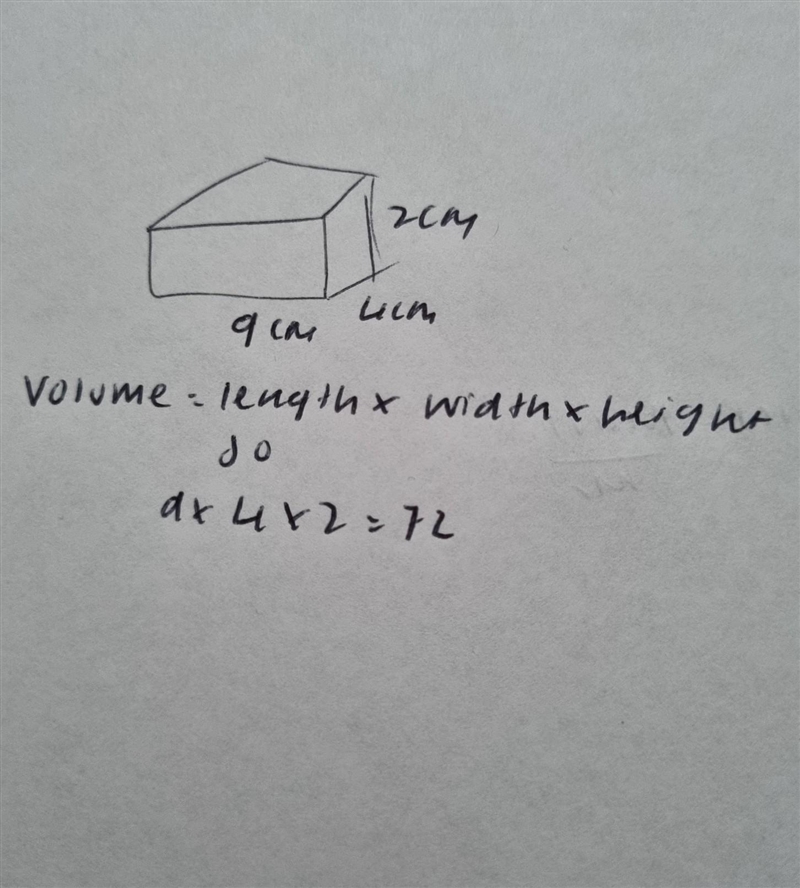 A rectangular prism has a length of 9 centimeters, a width of 4 centimeters, and a-example-1